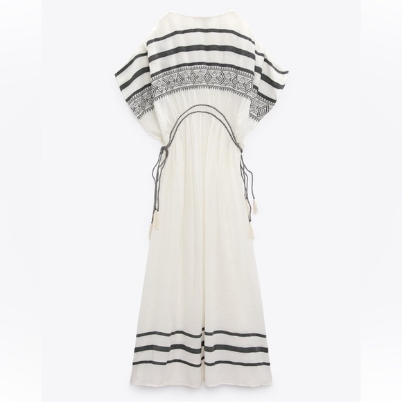 Zara boho embroidered beaded kaftan dress Size XS/S NWT - Picture 2 of 6